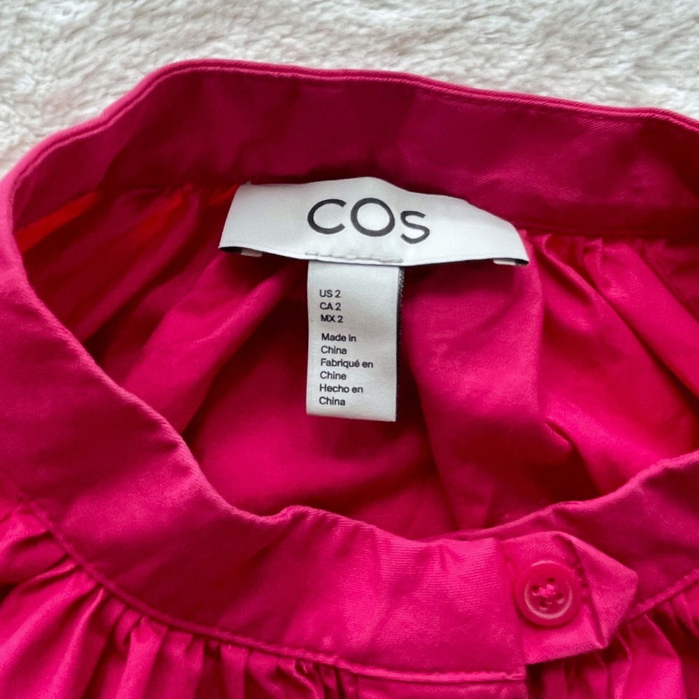 COS Relaxed-Fit Gathered Midi Shirt Dress Band Collar Poplin Pink Size 2 - Picture 7 of 14